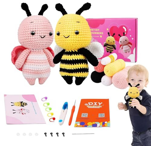 Duroecsain Strickset für Anfänger, Häkelset für Anfänger | Schritt-für-Schritt-Video-Tutorials Strick-Starter-Set für Erwachsene - Tierhäkelset für Anfänger,