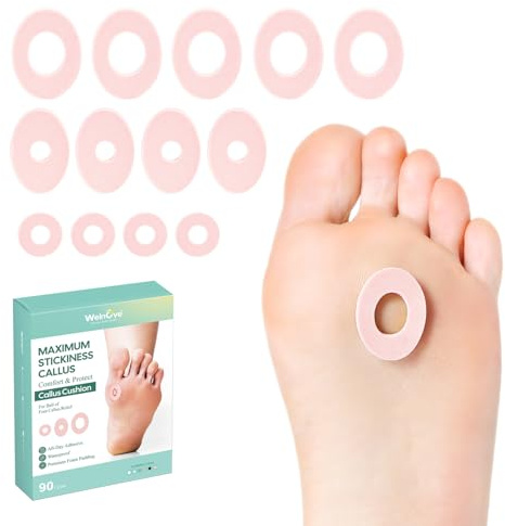 Welnove 90 Count Pansement Cors Aux Pieds, Pansement Verrue Plantaire, Résistant à l'eau, Autocollant, Traitement Verrue Plantaire, Réduire les Frottements, Pour le Pied, Orteils, Rose