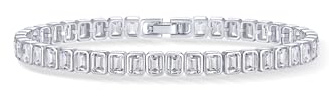 PAVOI Rhodium Plated Simulated Diamonds Bezel Set Tennis Bracelets for Women - Cubic Zirconia Stones Radiant Cut Statement Bride Gold Bracelet Stack - Size 6.5