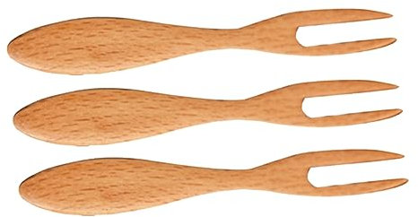PRETYZOOM 3pcs Wooden Fruit Forks Wide Handle for Fruit Cake Serving and Dessert Picks for Parties and Home Use