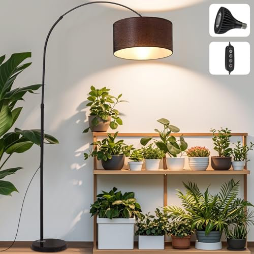 Pflanzenlampe LED Vollspektrum, 18W Pflanzenlicht für Zimmerpflanzen, Höhenverstellbare Pflanzenleuchte, Standleuchte mit E27 Grow Glühbirne Timer Standfuß & Lampenschirm für Wohnzimmer Schlafzimmer