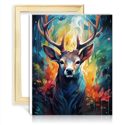 LiHEQING Ölgemälde-Set auf Leinwand, Hirsch, Tier, für Kinder und Erwachsene, Wanddekoration, Wandkunst, Ölgemälde nach Zahlen, Set ohne Rahmen (60 x 75 cm)