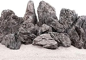 AquaOne Aquarium Steine Mini Landschaft Set I Natursteine Seiryu Mix I Steine Gr.M-XXL I Aquascaping Gestein I Felsen Dekoration I Pagode Rückwand Aquascape Deko grau (5 kg)