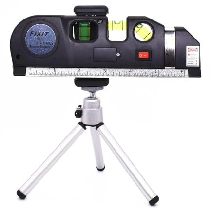 Uadme Laser Wasserwaage mit Stativ, Nivellierwerkzeug mit Vertikal- und Horizontallibelle, Laserwasserwaage mit Bandmaß, für Bilderhängeschränke, Fliesenwände
