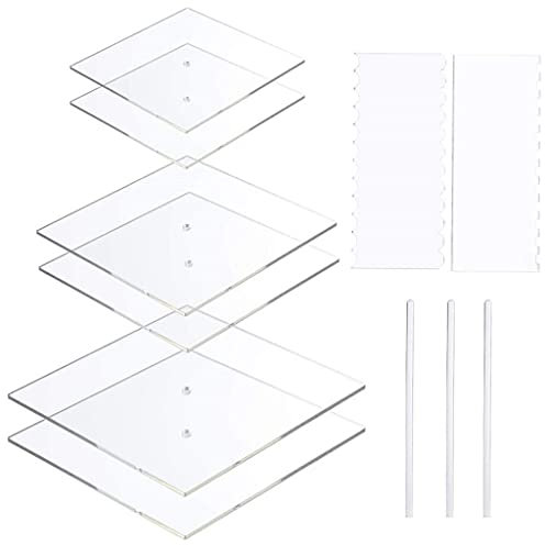 11pcs Acrylic Round/Square Cake Disk Set Base Boards with Center Hole Pillar Comb Scrapers Dowel Rod Kitchen Tool