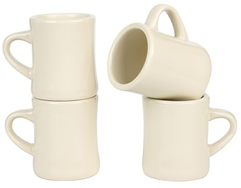 CAILIDE 11oz White Diner Coffee Mug Set of 4 Ceramic Mugs Great for Kitchen Set, Travel, and Hot Tea (Cream)