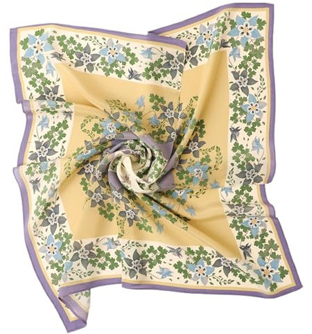 Prettystern 65x65 cm 100% Seide Damen Halstuch leicht Sommer Frühling Seidentuch Seidenschal beige Blumenchen KS07