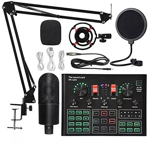 IUBGFTO Microfono a condensatore Scheda Audio Microfono da Studio Professionale Wireless Bluetooth Adatto per telefoni cellulari (Blackv9xpro K20)
