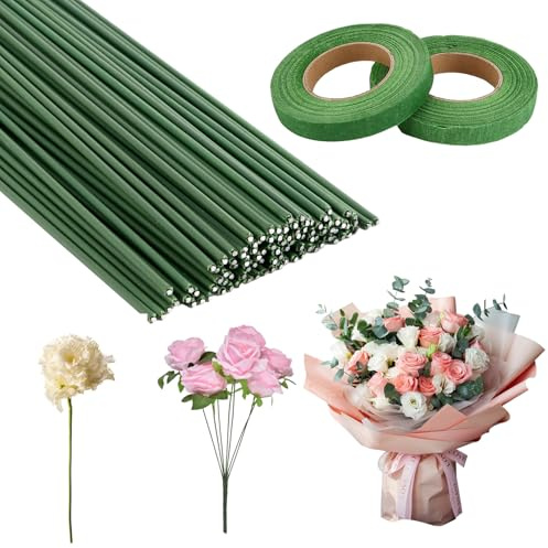 FWEEK 300 Stück Blumendraht Grün 2mm, 40cm Floristendraht Grün, Basteldraht, Blumenstieldraht, Floristik Draht, Blumenstamm Draht, für Handwerk Blumenarrangement Dekoration