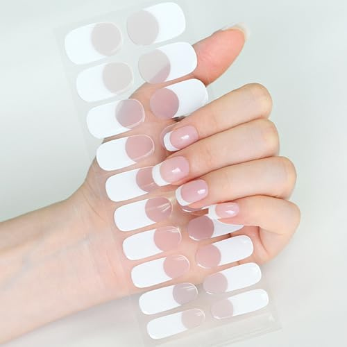 Virellay 22 Stück French Nagelfolie UV Gel Nagelfolie - Full Cover UV Gel Nagelfolie - Rosa & Weiß Nail Stickers -Nagelfolie Selbstklebend für Frauen Mädchen Nagelkunst