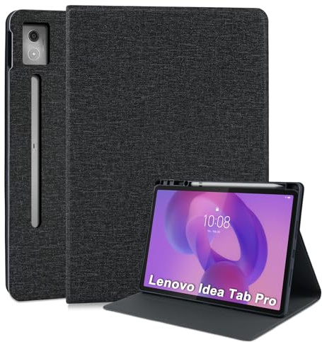 LSPCASA Hülle für Lenovo Idea Tab Pro 12.7 Zoll 2025 TB373FU/TB375FC PU Leder mit Stifthalter und Standfunktion Ultradünne Book Tasche Schutzhülle Tablet Hülle für Lenovo Idea Tab Pro Schwarz