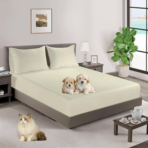 Sabana Bajera 90x200 Ajustable Algodón Transpirable | Bajera Cama 90 Cotton 100% 144 Hilos. | Sábana Bajera 100% Algodón | Sábana Bajera Ajustable Beige