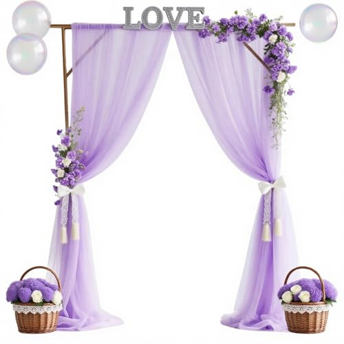 HFYZZ Hochzeitsbogen Vorhang Hochzeit, 75 x 600 cm Querbehang Transparente Tüll Hochzeits Hintergrund, Wandbehang Dekoration für Fotografie Party Hochzeit Torbogen Zeremonie Wohnzimmer Lila