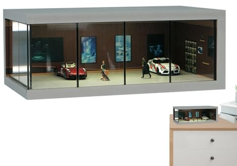 Armoire modèle de voiture - Cabine d'affichage LED, organisateur de garage jouet empilable | Vitrine transparente anti-poussière Diorama de stationnement multi niveaux, support de présentation de