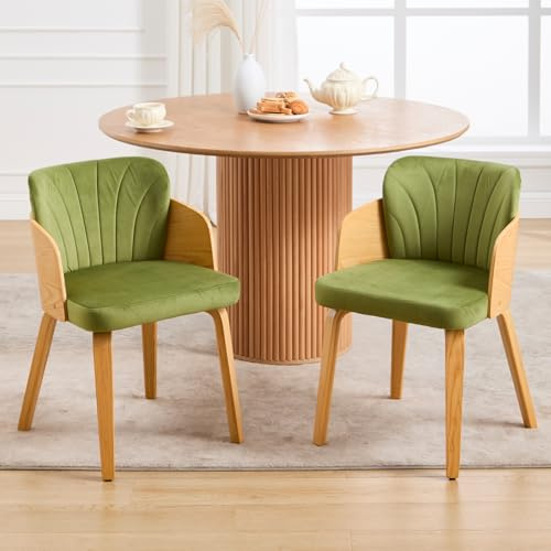 DAYALANE Lot de 2 Chaises en Bois Salle à Manger Chaise de Cuisine avec Dossier Unique Chaise Rembourrée en Velours pour Salon, Vert
