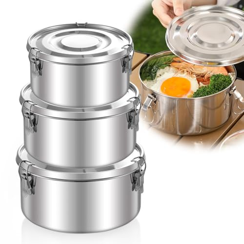 PORFOYO Brotdose Edelstahl Rund, 3 Stück Lunchbox Erwachsene, Auslaufsicher, Lunchbox Edelstahl, Bpa-Frei Lunchbox für Erwachsene und Kinder, Tragbare und Umweltfreundliche Jausenbox, 660,1040,1590ml