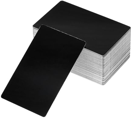 PATIKIL Metallische Visitenkarten Eloxiert 0.8mm Dicke Schwarz 50 Stück | Eloxierte Aluminium Rohlinge Namenskarte 3.4x2.1 Zoll Laser Gravur Druckbare Namenskarte Für Individuelle DIY Schwarz