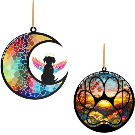 shirylzee 2Pcs Dog Memorial Gifts for Garden, Suncatcher Window Hangings Pet Memorial Gifts, Acrylic Dog Bereavement Gifts, Loss of a Dog Gift for Home, Living Room, Bedroom Decoration