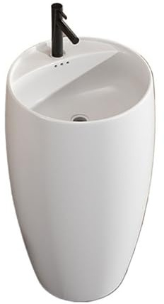 Lavandino a piedistallo Lavabo da bagno su colonna, lavabo terra monopezzo con troppopieno, in ceramica rubinetti caldi e freddi(Bianco)