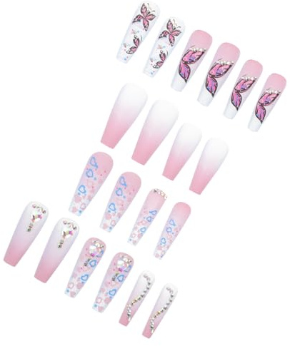 NOLITOY 24pièces Faux Ongles à Coller Motifs Cœur pour Femmes Produits de Manucure Kit Facile à Poser