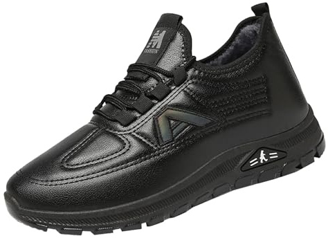 Generisch Men's Winter Boots, Black Lace-Up Shoes, Fleece Lined Winter Boots, Thick Sole, Hiking Boots, Soft Mountain Boots, Non-Slip Snow Boots, Walking Slip-On Boots for Hiking, black, 10 UK