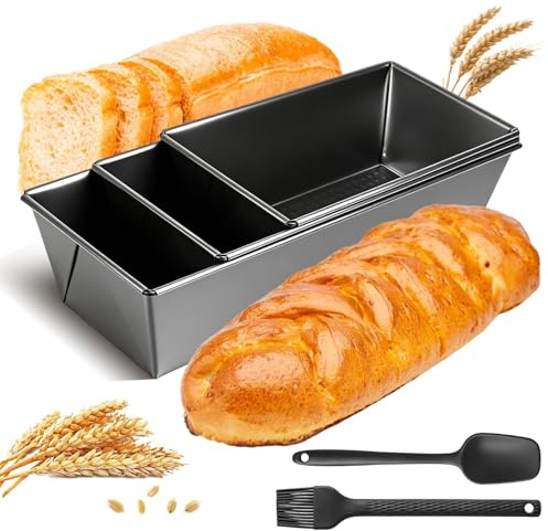 COEWUR Loaf Tins Set 1lb 2lb 3lb, Non Stick Carbon Steel Bread & Cake Pans with Silicone Brush and Spatula Set, Perfect for Baking Banana Bread, Meatloaf Pan, Sandwich Loaves & More