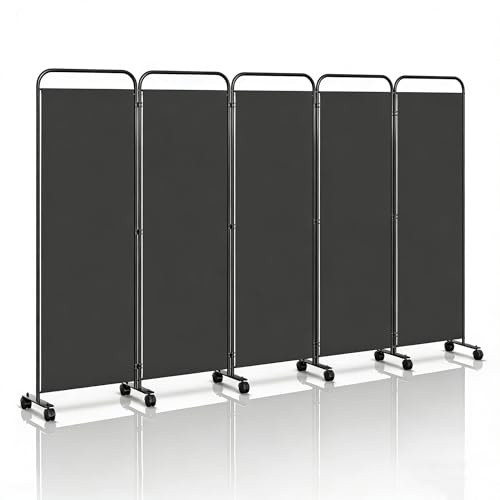 Peviasot Paravent rumsavdelare vikbar fristående skiljevägg på hjul, omklädningsrum, insynsskydd, rumsseparator, 5 delar, 284 x 180 cm, fristående rumsavdelare för kontor, sovrum – antracit