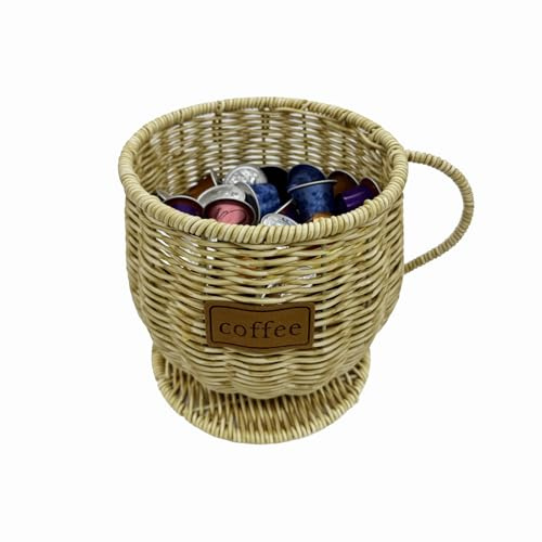 WuJiLiving Large Woven-Look Coffee Pod Storage Basket, Coffee Bar Organiser | Large, stylish, multi-purpose basket for coffee pods of various sizes.