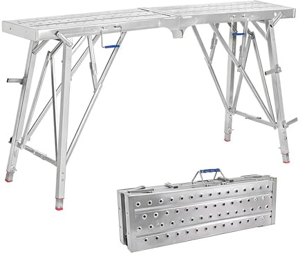 Adjustable Folding Work PlatformHeavy Duty Steel Scaffold Bench 200kg Capacity NonSlip Surface Lightweight & Portable for Painting Washing & Home Projects (L: 160cm)