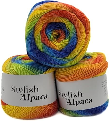 3 x 150g Ilkadim Export Stylish Alpaca Strickgarn – 450g Alpaka Acryl Wolle, 1575m Lauflänge, weiches Farbverlaufsgarn, Häkel- & Strickwolle, Nadelstärke 3–3,5 (terrakotta blau grün gelb 7708)