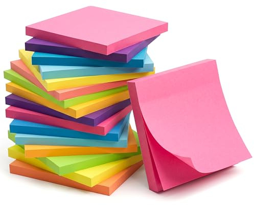DESPOINA 16 Blöcke (55 Blatt/Block) für Büro, Post it Haftnotizen, Post its Klebezettel 76x76 mm, Post it groß & Postit, Wiederaufklebbar & Leicht zu beschreiben, Super Sticky Notes