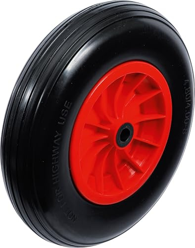 BGS Diy 80655 | Schubkarrenrad PU | rot/schwarz | 400 mm | luftloser Reifen | pannensicher | Tragfähigkeit 150 kg | Rollenbreite 85 mm | Achsaufnahme Ø 20 mm | Achsenbreite 75 mm