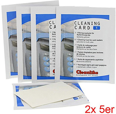 5x Reinigungskarten für Kartenlesegeräte, EC Cash Terminal Krankenkassenkarte, Lesegerät an Tastatur, 2x 5er Pack