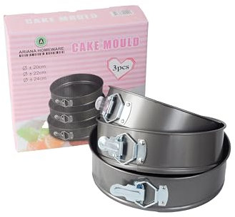 ARIANA HOMEWARE Set of 3 Round Cake TIN Set Non Stick Spring Form Loose Base Baking PAN Tray(Approx Size: 20/22 / 24 cm)