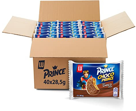 Lu Prince - Choco Prince Biscuit Enrobé Chocolat au Lait - 40x28,5g | 40 Sachets de 28,5g | Biscuit blé complet fourré chocolat et enrobé de chocolat au lait | Idéal pour le goûter
