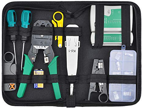 Kit De Herramientas De Reparación De Cables De Red,Covvy 12 En 1 Cat5 Cat6 Kit De Herramientas De Mantenimiento,Crimpadora De Cable Rj45,Conectores 8P8C Rj45,Comprobador De Cables,Destornilladores