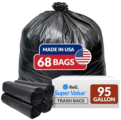 Reli. 95 Gallon Trash Bags Heavy Duty | 68 Trash Bags | Super Sizeable, Black, Garbage for Serious Cleanup