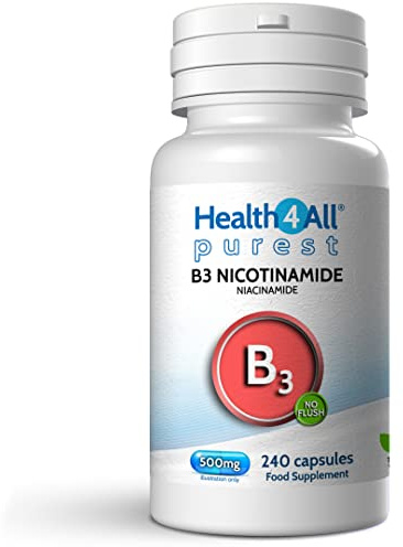 Health4All Vitamin B3 Niacin as Nicotinamide (Niacinamide) 500mg 240 Capsules, Purest, No Additives, Vegan, Gluten Free No-Flush Niacin Vitamin B3 Capsules | Made in UK