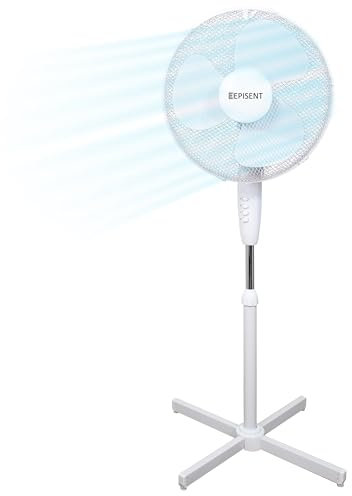 EPISENT 16-Inch Pedestal Fan – Adjustable Height (110–125cm), 3-Speed Oscillating Standing Fan with Manual Tilt Head – Silent Cooling Fan for Home, Office & Bedroom – White