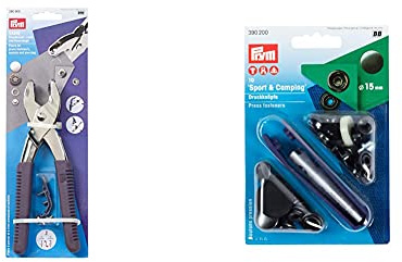 Prym 41163 390900 Vario-Zange mit Lochwerkzeugen & 390200 Nähfrei-Druckknopf Sport & Camping Messing 15 mm brüniert, metal
