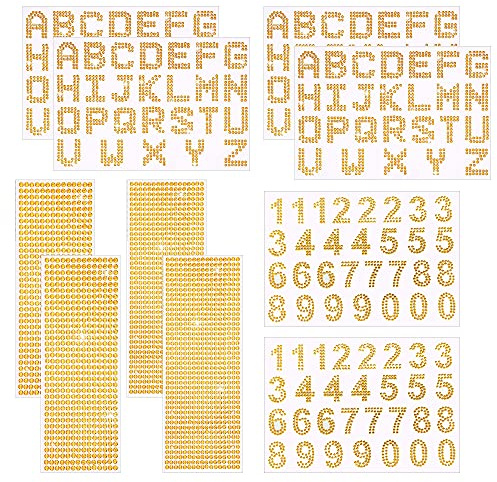 Allazone 12 Glitzer Strass Alphabet Buchstaben Aufkleber Blätter Selbstklebend Rhinestone Strasssteine, Kristall Edelstein Aufkleber für Manuelle DIY, Golden