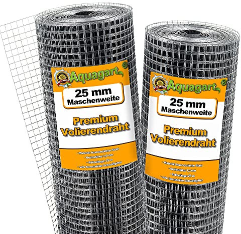 Aquagart® Volierendraht Hasendraht 25m x 1m, Drahtgitter Maschenweite 25mm, verzinkter Maschendraht-Zaun, robustes Schweißgitter
