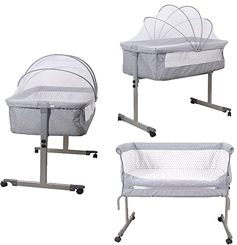 XUANYU 2 in 1 Babybett und Babywiege, Länge 96 cm(37,8''), Beistellbett Baby mit Rollen, Matratze und Moskitonetz, Reisebett Baby für Babys von 1 bis 36 Monaten, ab Geburt bis 60 kg