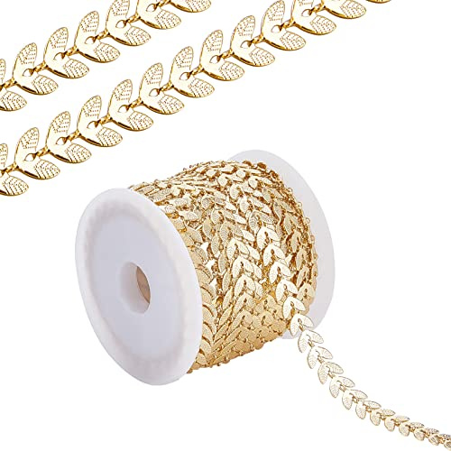 PandaHall 18K Gold Fish Bone Halskette Kette, 16.4 Fuß (5 m) Pfeilkabelkette 7 mm Messing DIY Craft Ketten Mit Spule Für Halskette Armband Fußkettchen Schmuck Zubehör DIY Zubehör, Golden