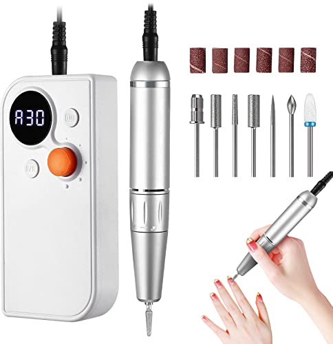 HUGMAPLEPRO Kit de taladro de uñas portátil recargable de 30000 rpm, máquina de uñas eléctrica profesional, inalámbrico, juego de taladro de uñas con 7 brocas de uñas, pulido