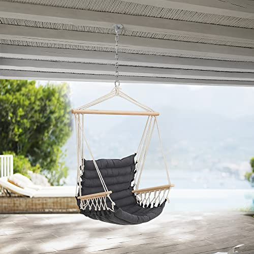 [en.casa] Hängesessel Bariloche max. 100 kg Hängestuhl zum Aufhängen Indoor Outdoor Hängesitz mit Armlehnen Hängeschaukel Stab aus Massivholz Dunkelgrau