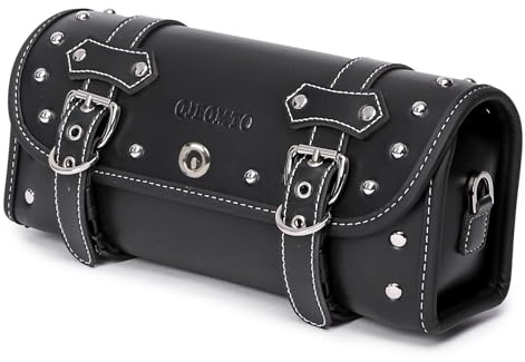QJBOMTO Motorrad PVC Leder Werkzeugtasche-Universal Gabeltasche, Motorrad Lenkertasche Rolltasche Satteltaschen Lenkertasche Sissy Bar Aufbewahrung Werkzeugtasche mit 2 Gurten