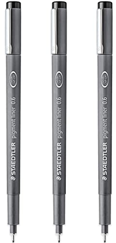 Staedtler 308 06-9 Pigmentliner-Fineliner, 0,6 mm Spitze, schwarze Tinte, 3 Stück
