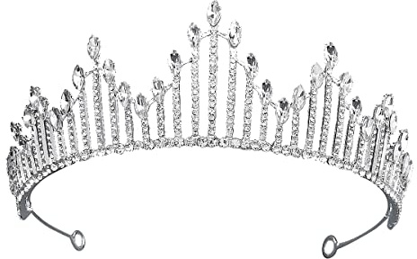 Königin Krone Braut Strass Tiara,Hochzeit Kristall Strasssteine Prinzessin Silber Kristall Diadem Haar-Schmuck Kopfschmuck Stirnband für Karneval Kostüme Halloween Party Hochzeit Geburtstag für Frauen
