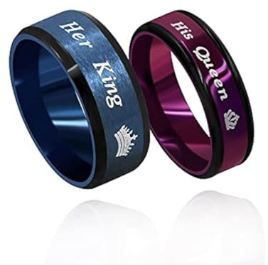 Uloveido Modischer 2-Ton-Ring für Ihr König, Schwarz / Blau, passend für Paare, Ehering, Verlobung, Liebhaber, Valentinstag, Schmuck, Geschenke Y1314, UK Size X1/2(67.2mm), Edelstahl, Ohne Edelstein